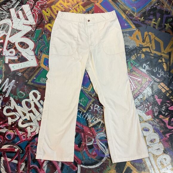Vintage 80s Levi’s Men’s White Pants 32W Relaxed Fit, Elastic Waist, Made in USA - Picture 1 of 10